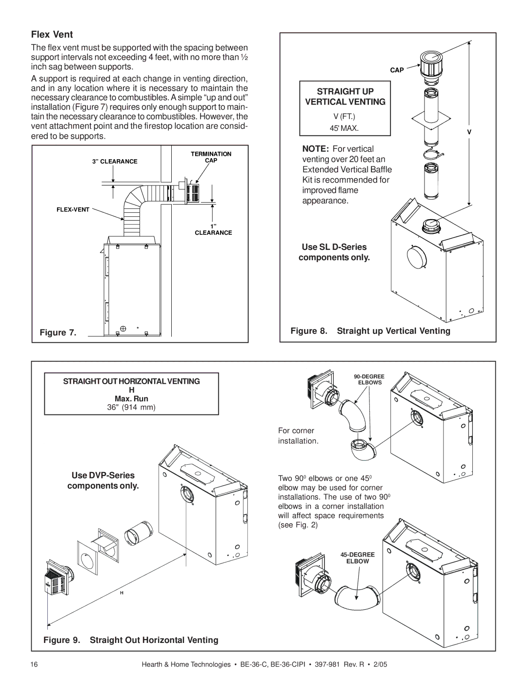 Hearth and Home Technologies BE-36-CIPI manual Flex Vent, Straight UP Vertical Venting, Use SL D-Series components only 