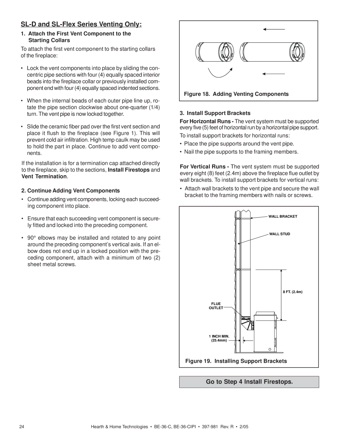 Hearth and Home Technologies BE-36-CIPI manual SL-D and SL-Flex Series Venting Only 