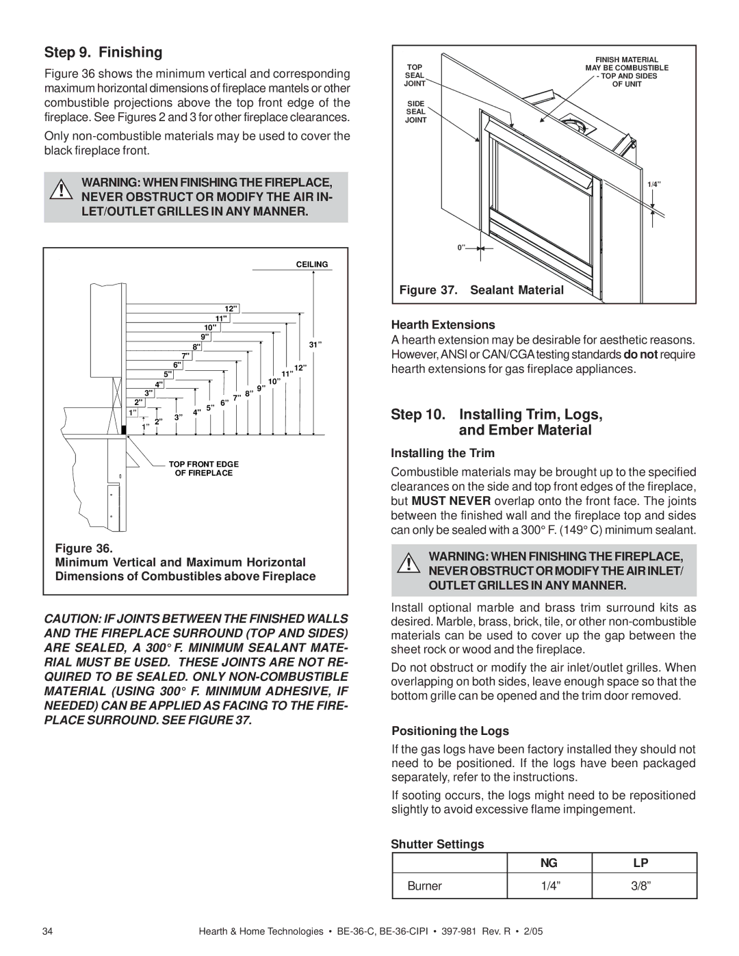 Hearth and Home Technologies BE-36-CIPI manual Finishing, Installing Trim, Logs, and Ember Material 