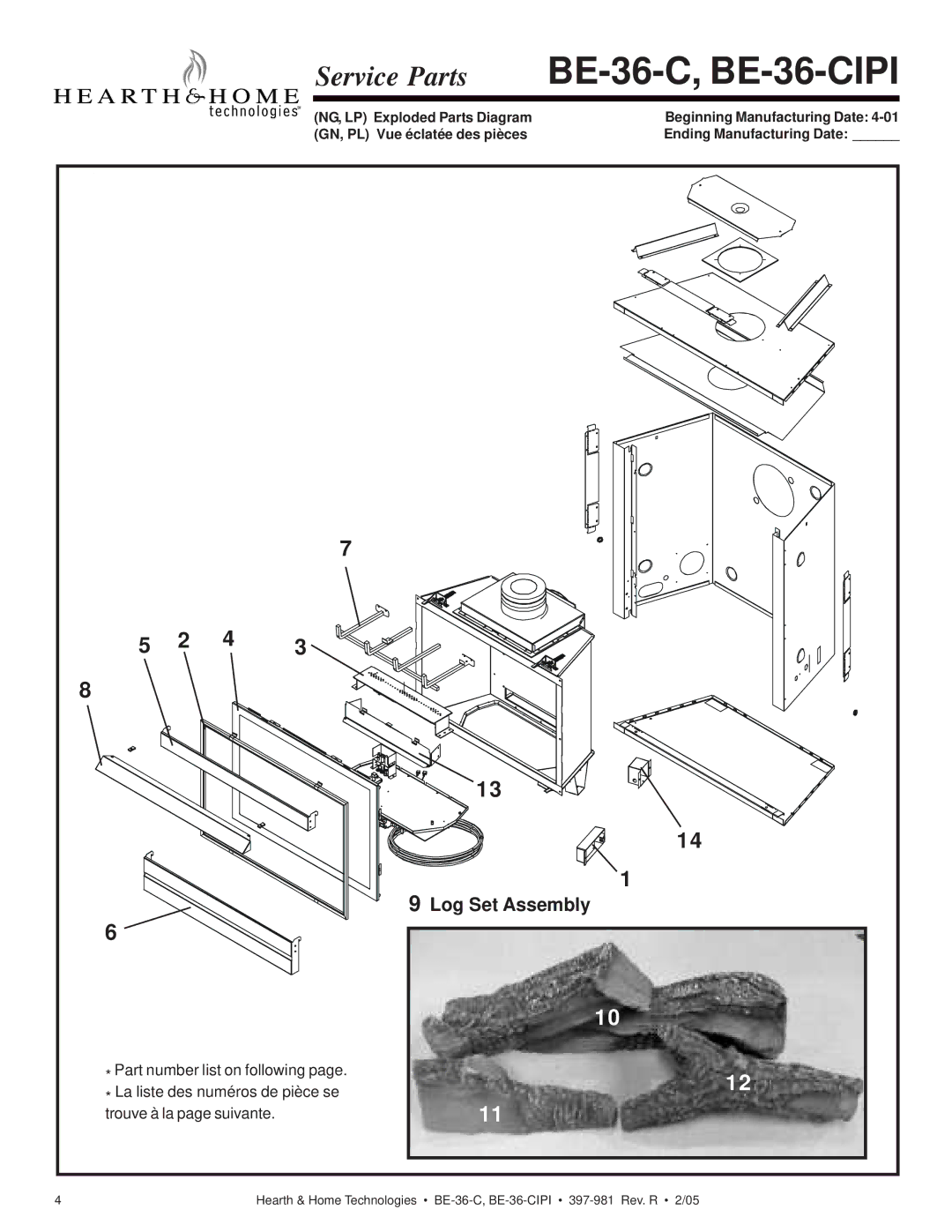 Hearth and Home Technologies manual BE-36-C, BE-36-CIPI, Log Set Assembly 