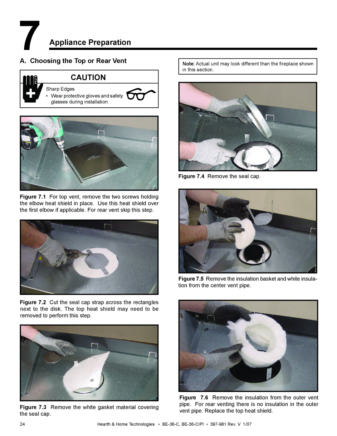 Hearth and Home Technologies BE-36-C manual Appliance Preparation, Choosing the Top or Rear Vent 