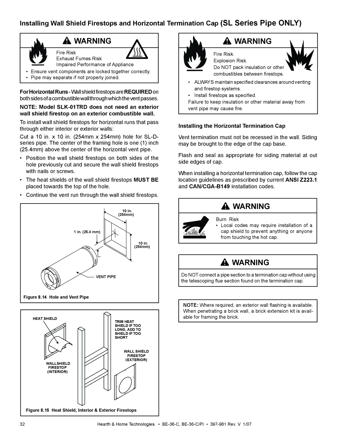 Hearth and Home Technologies BE-36-C manual Fire Risk. Explosion Risk 