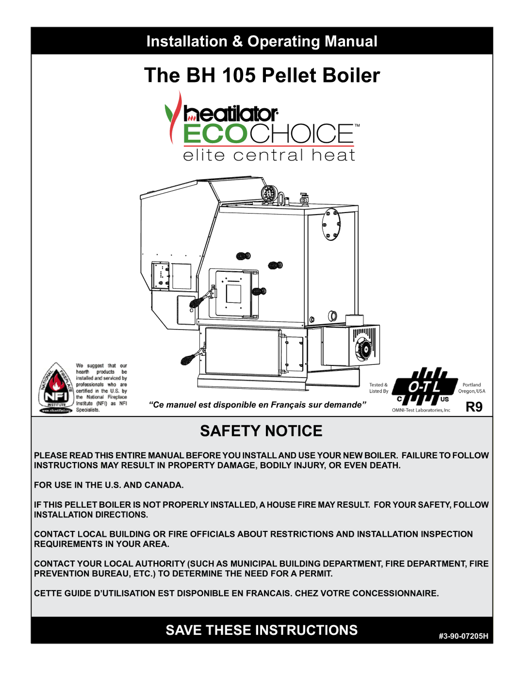 Hearth and Home Technologies manual BH 105 Pellet Boiler, Installation & Operating Manual 