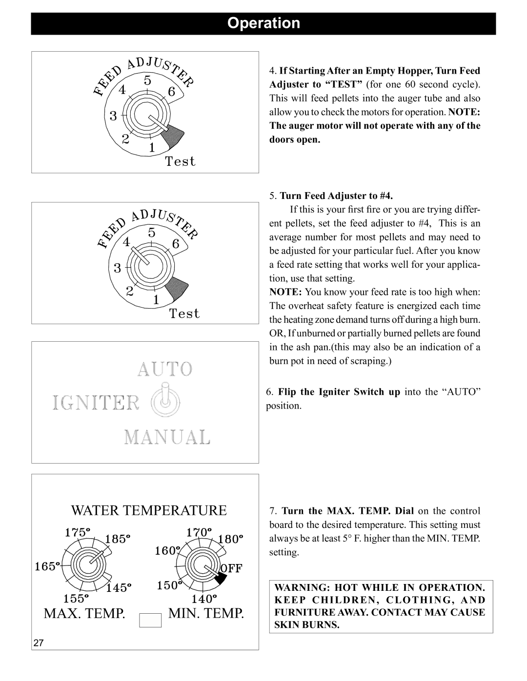 Hearth and Home Technologies BH 105 manual MAX. Temp, Flip the Igniter Switch up into the Auto position 