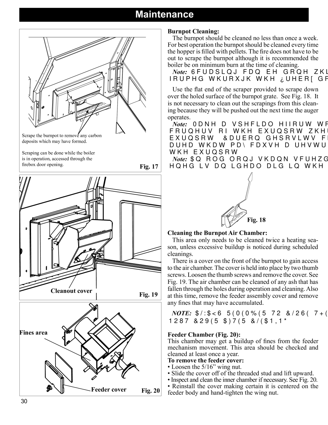 Hearth and Home Technologies BH 105 manual Maintenance, Burnpot Cleaning, Feeder Chamber Fig, To remove the feeder cover 