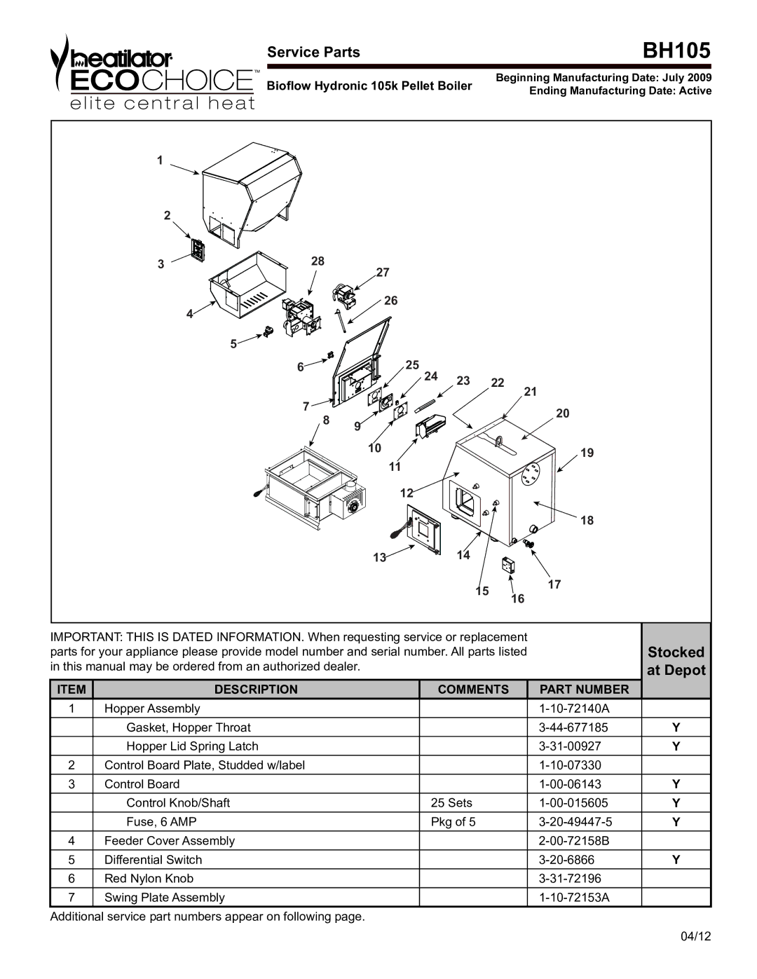 Hearth and Home Technologies BH 105 manual Bh105 