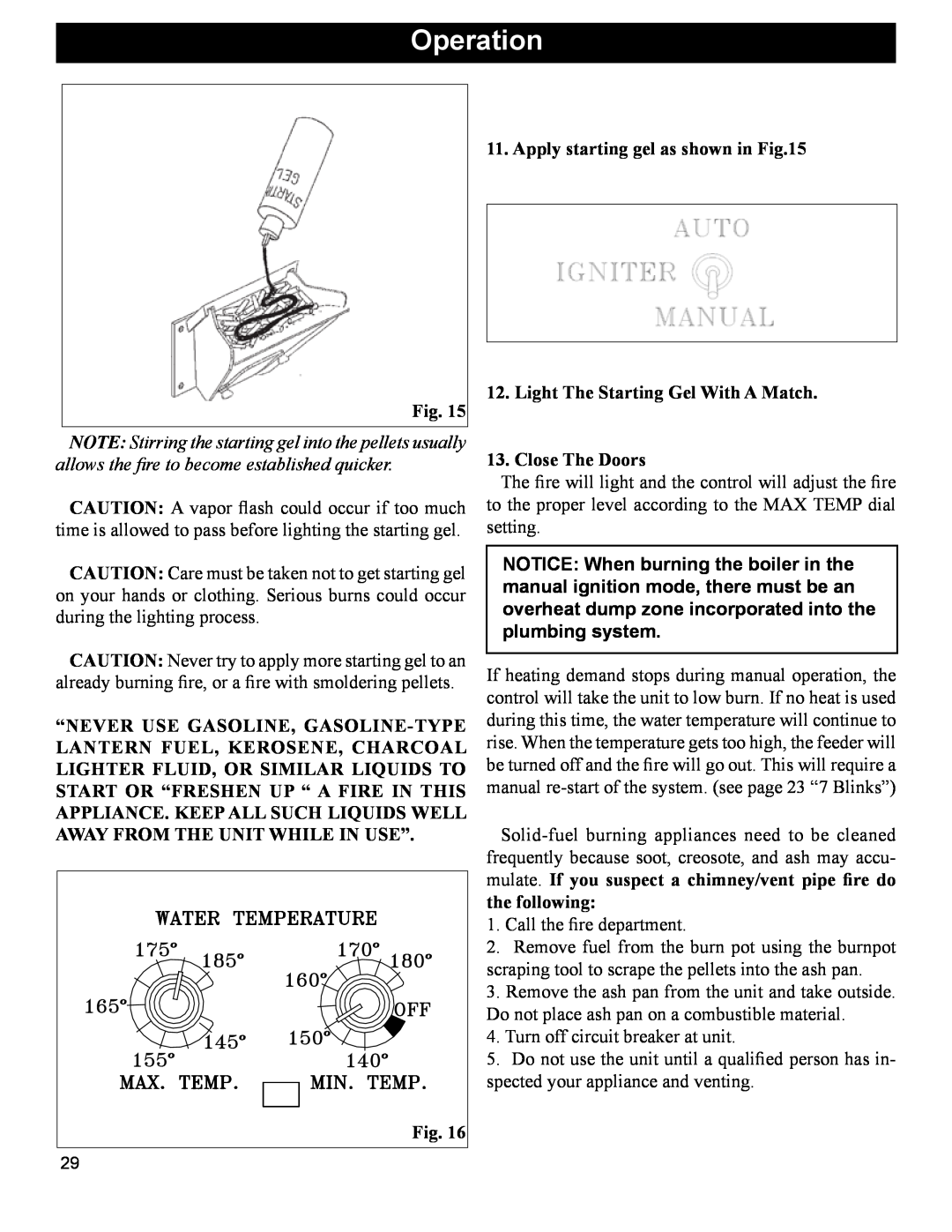 Hearth and Home Technologies BH 105 manual Operation, Apply starting gel as shown in 