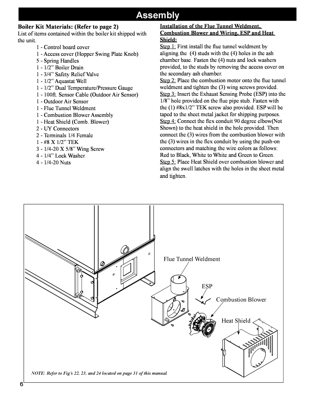 Hearth and Home Technologies BH 105 manual Assembly, Boiler Kit Materials Refer to page 