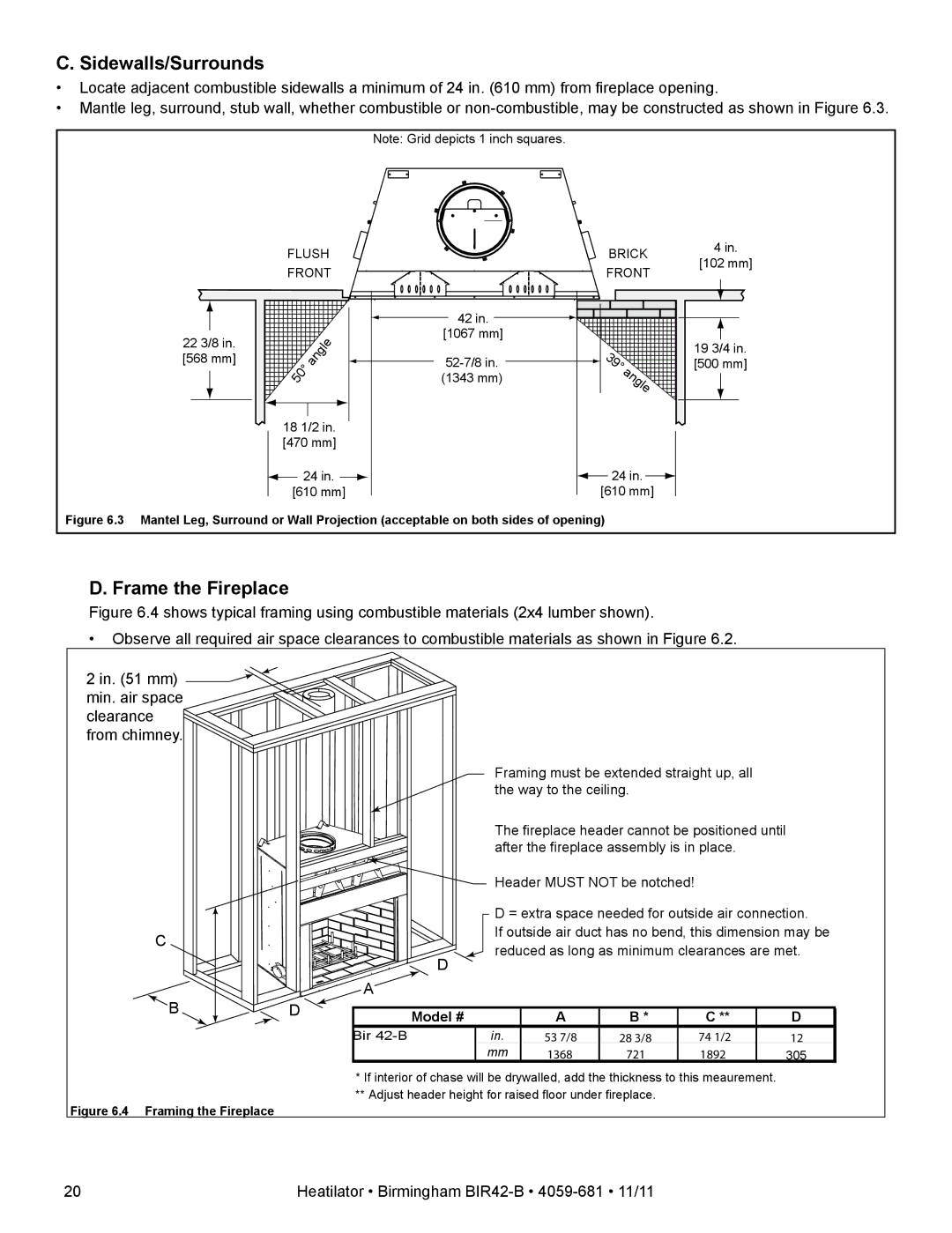 Hearth and Home Technologies BIR42-B owner manual Sidewalls/Surrounds, Frame the Fireplace 