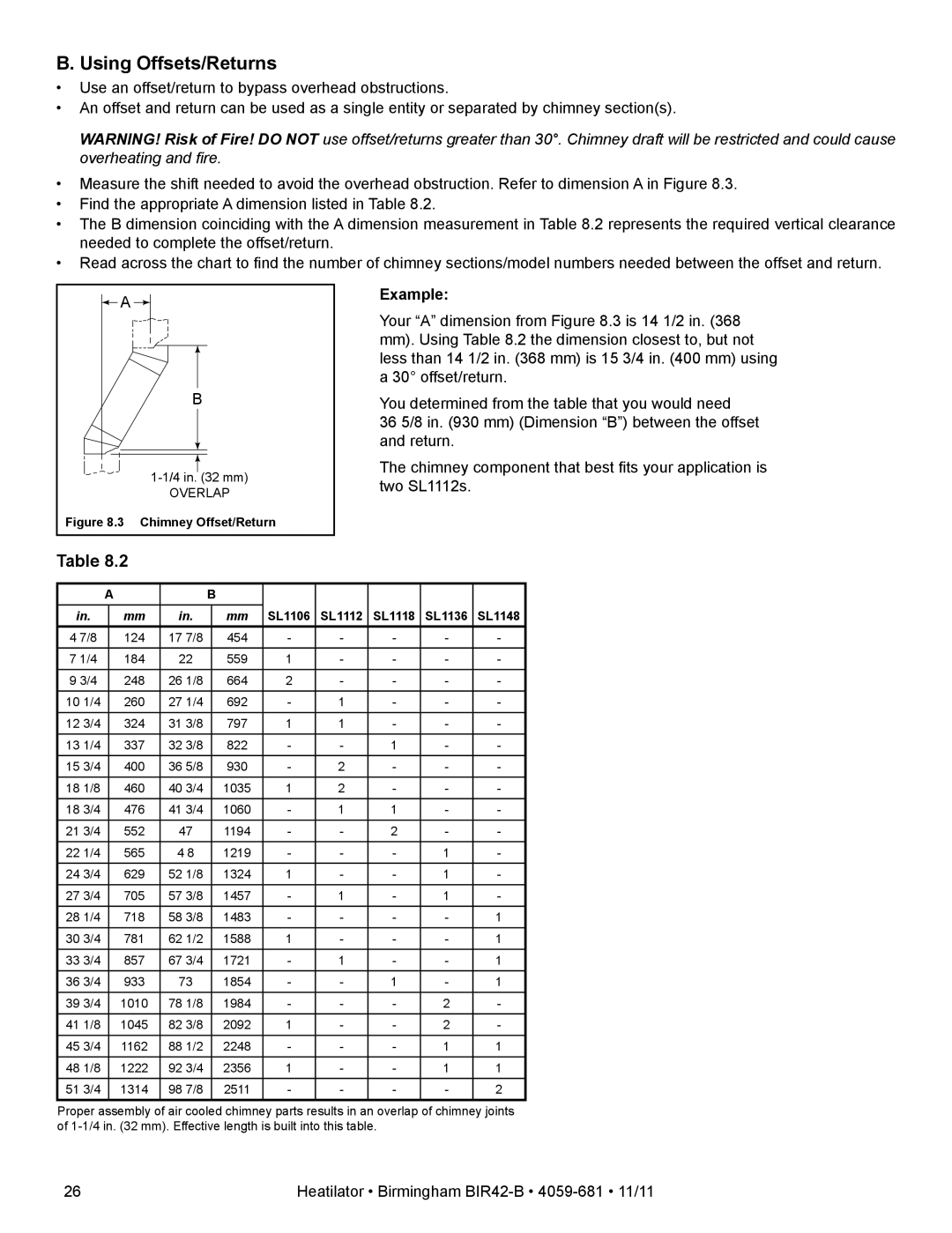 Hearth and Home Technologies BIR42-B owner manual Using Offsets/Returns, Example 