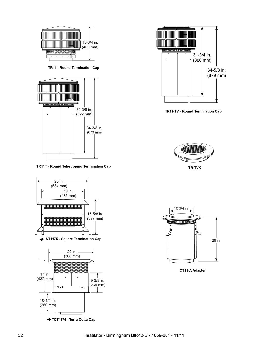 Hearth and Home Technologies BIR42-B owner manual 31-3/4 806 mm 34-5/8 879 mm 