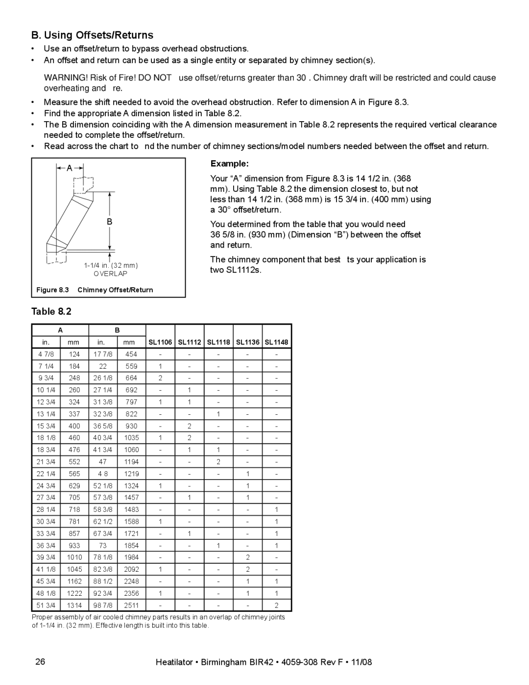 Hearth and Home Technologies BIR42 owner manual Using Offsets/Returns, Example 