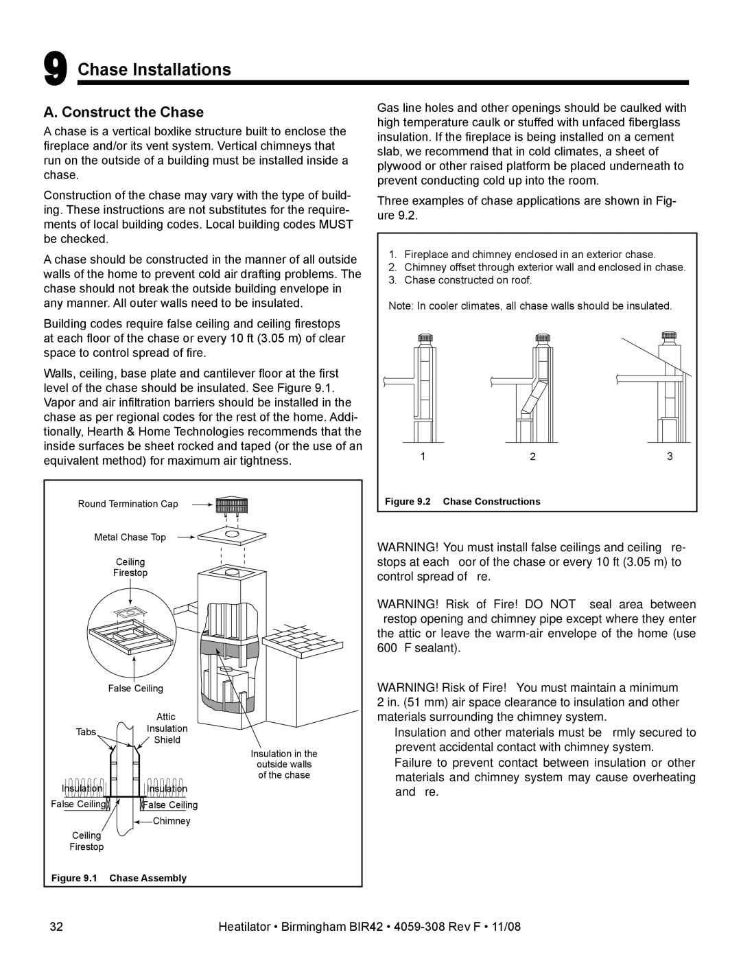 Hearth and Home Technologies BIR42 owner manual Chase Installations, Construct the Chase 