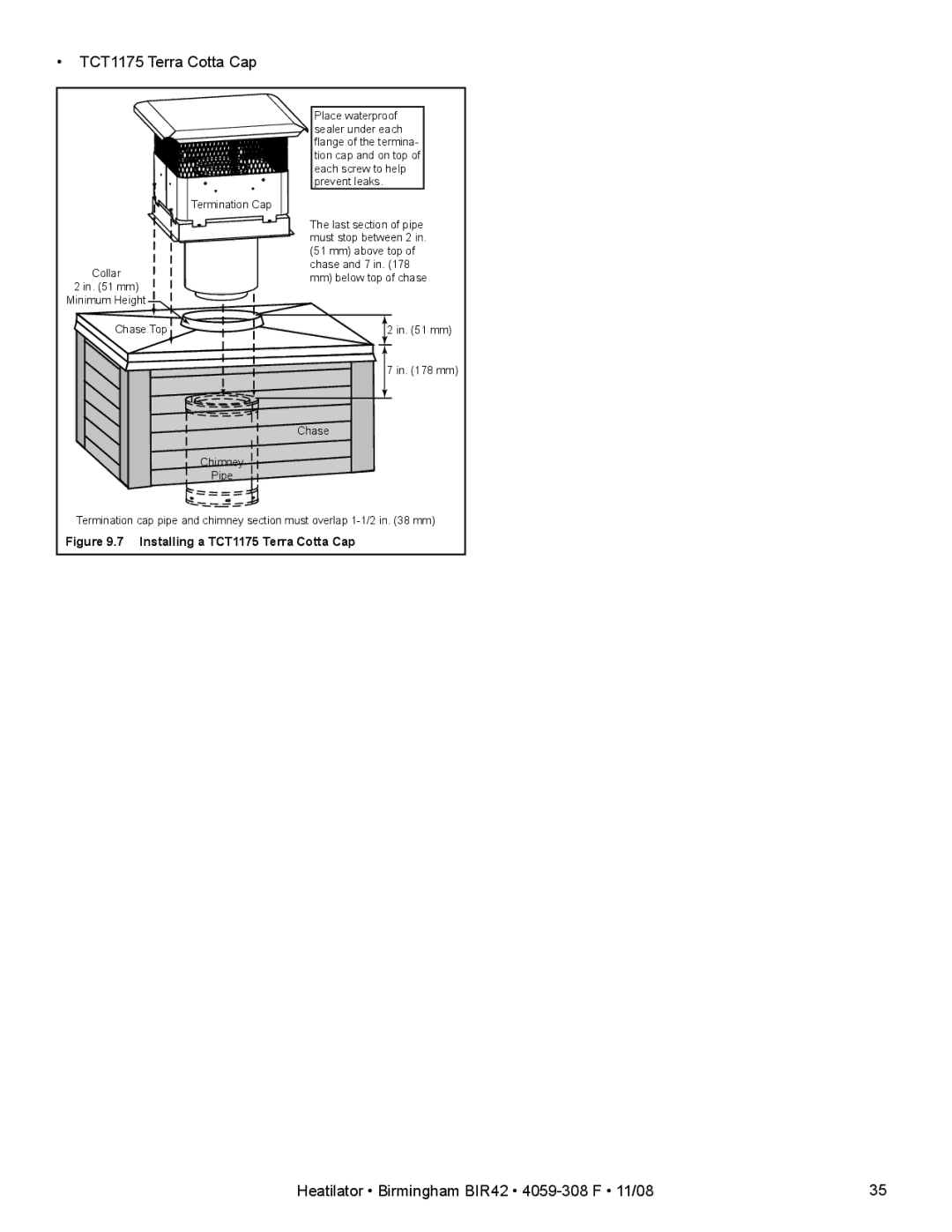 Hearth and Home Technologies BIR42 owner manual TCT1175 Terra Cotta Cap 