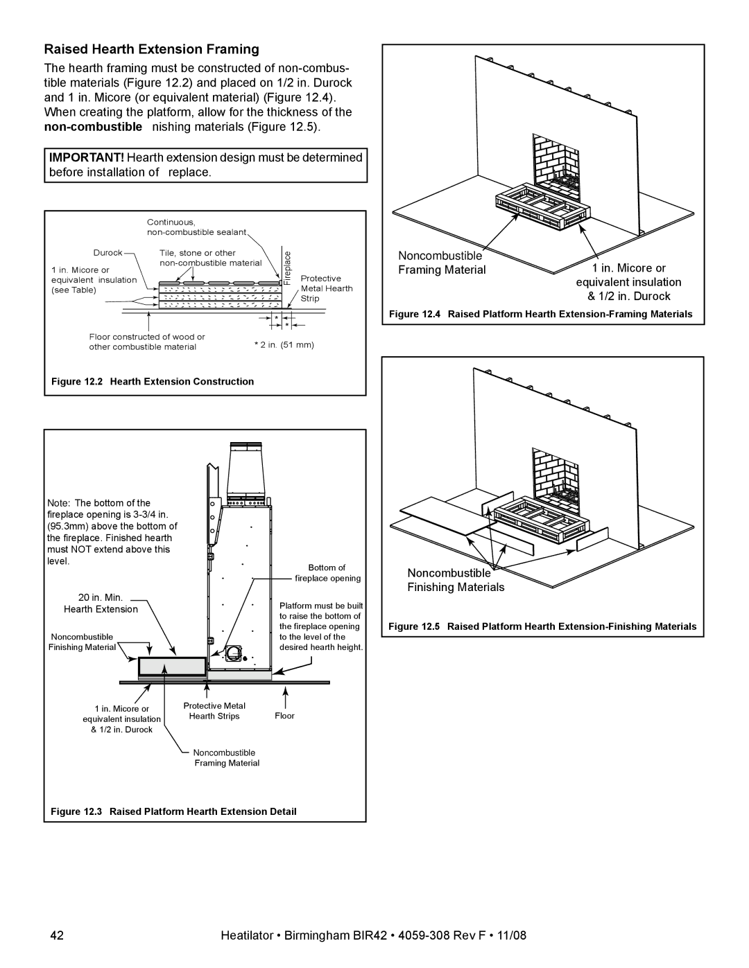 Hearth and Home Technologies BIR42 Noncombustible, Framing Material, Equivalent insulation, Finishing Materials 