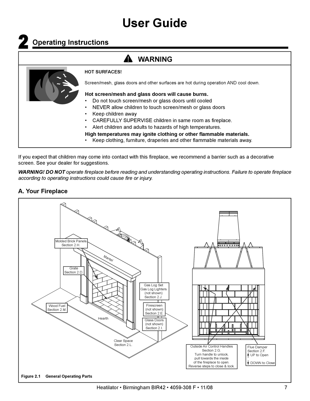 Hearth and Home Technologies BIR42 owner manual Operating Instructions, Your Fireplace 