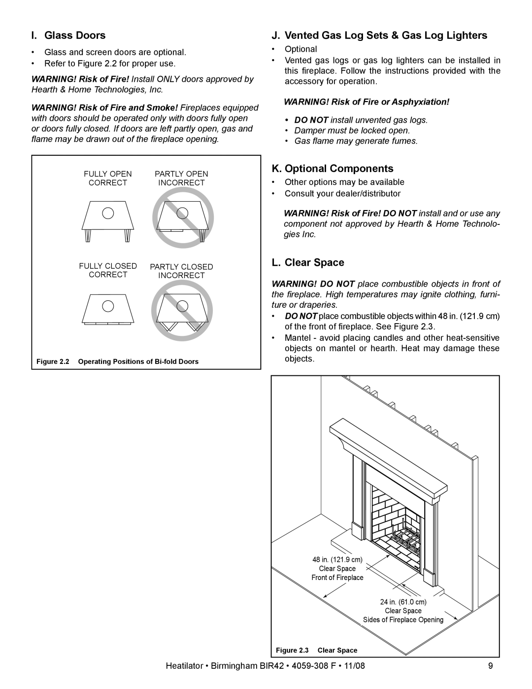 Hearth and Home Technologies BIR42 Glass Doors, Vented Gas Log Sets & Gas Log Lighters, Optional Components, Clear Space 