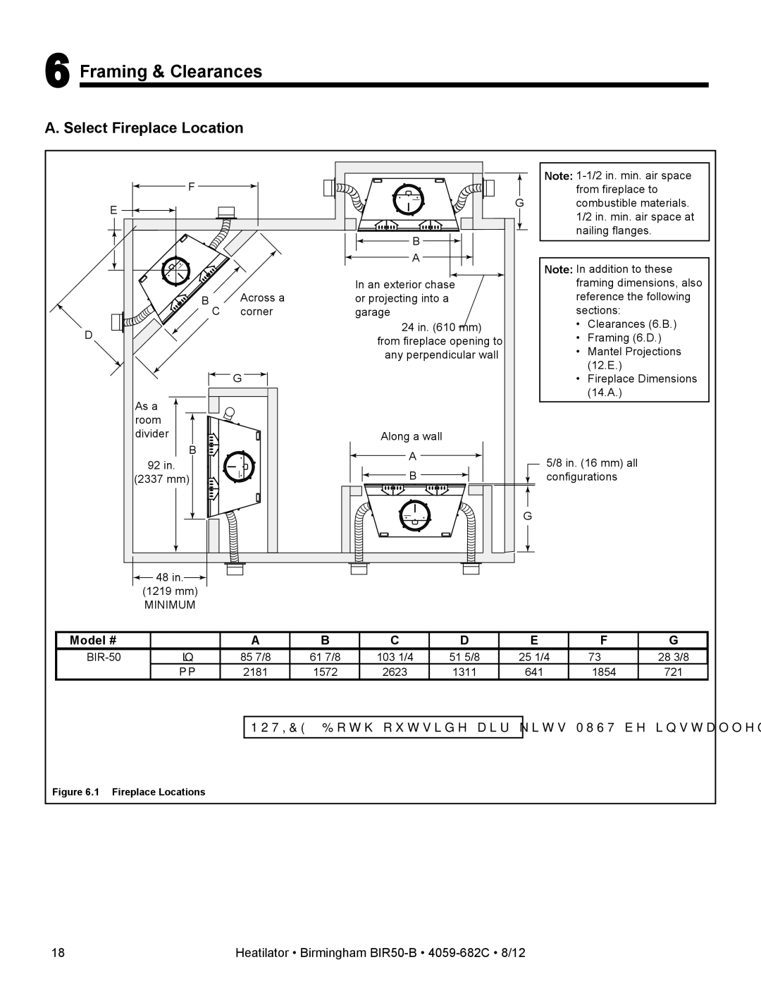 Hearth and Home Technologies BIR50-B owner manual Framing & Clearances, Select Fireplace Location, Model # 