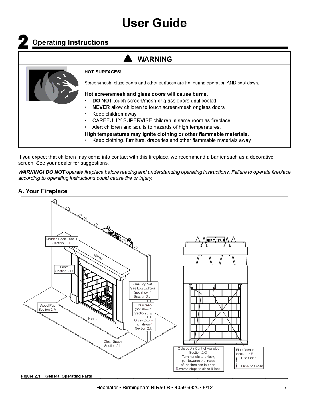 Hearth and Home Technologies BIR50-B owner manual Operating Instructions, Your Fireplace 