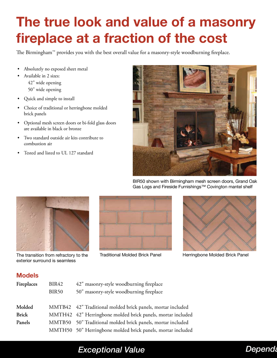 Hearth and Home Technologies Birmingham manual Models, Panels 