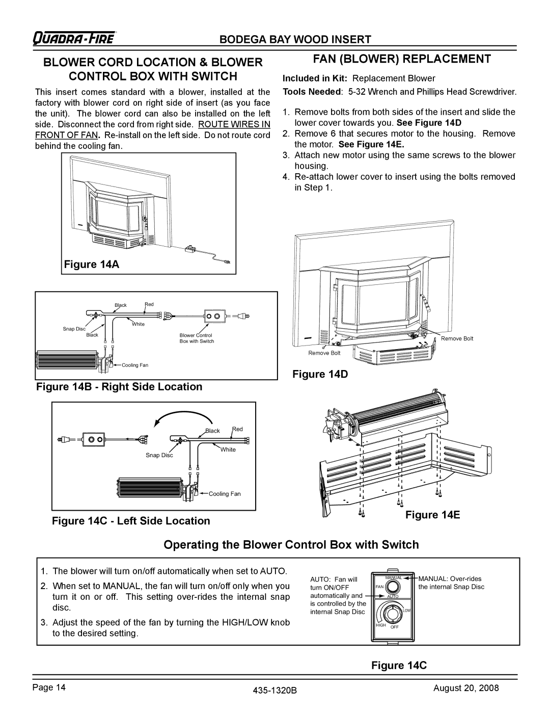 Hearth and Home Technologies BODBAY installation instructions Blower Cord Location & Blower Control BOX with Switch 