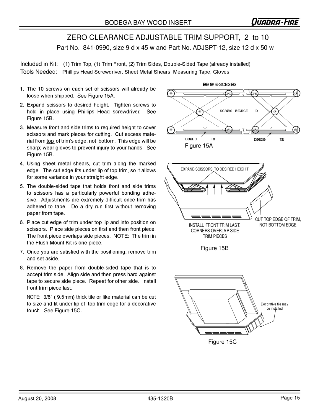 Hearth and Home Technologies BODBAY installation instructions Zero Clearance Adjustable Trim SUPPORT, 2 to 