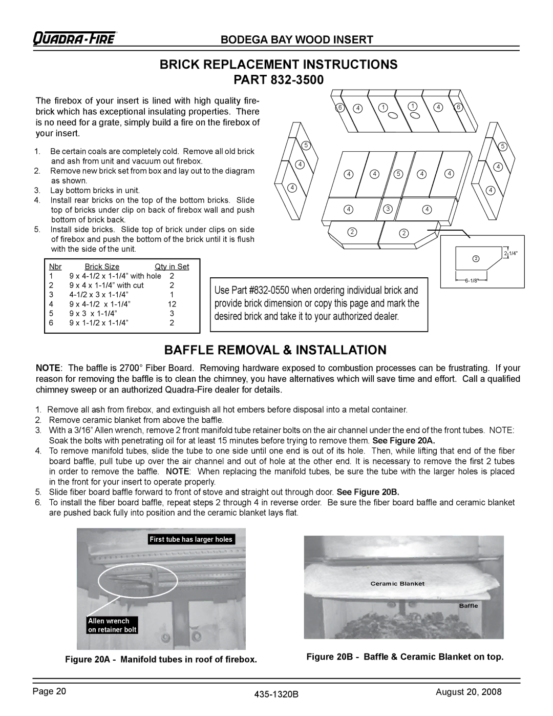 Hearth and Home Technologies BODBAY Brick replacement instructions Part, Baffle Removal & Installation 