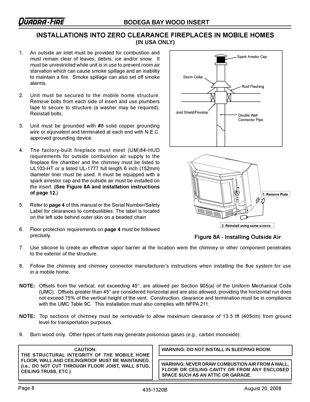 Hearth and Home Technologies BODBAY installation instructions Installations Into Zero Clearance Fireplaces in Mobile Homes 