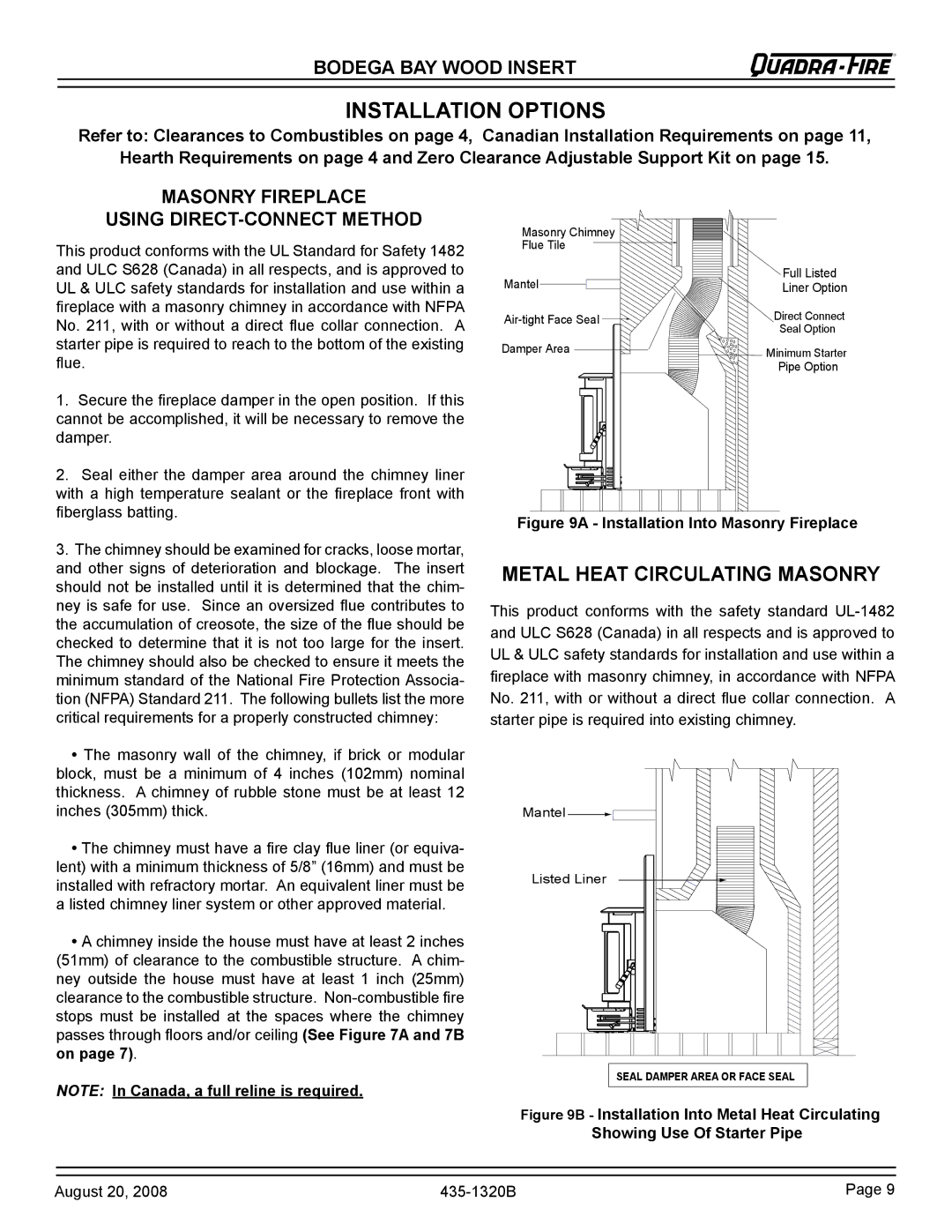 Hearth and Home Technologies BODBAY Installation Options, Masonry Fireplace Using DIRECT-CONNECT Method 