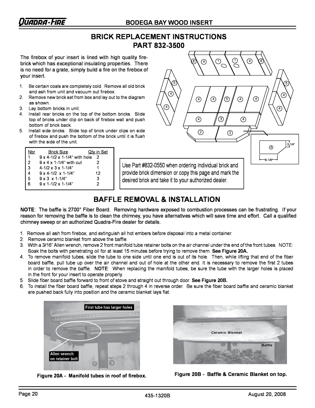 Hearth and Home Technologies BODBAY brick replacement instructions Part, Baffle Removal & Installation 