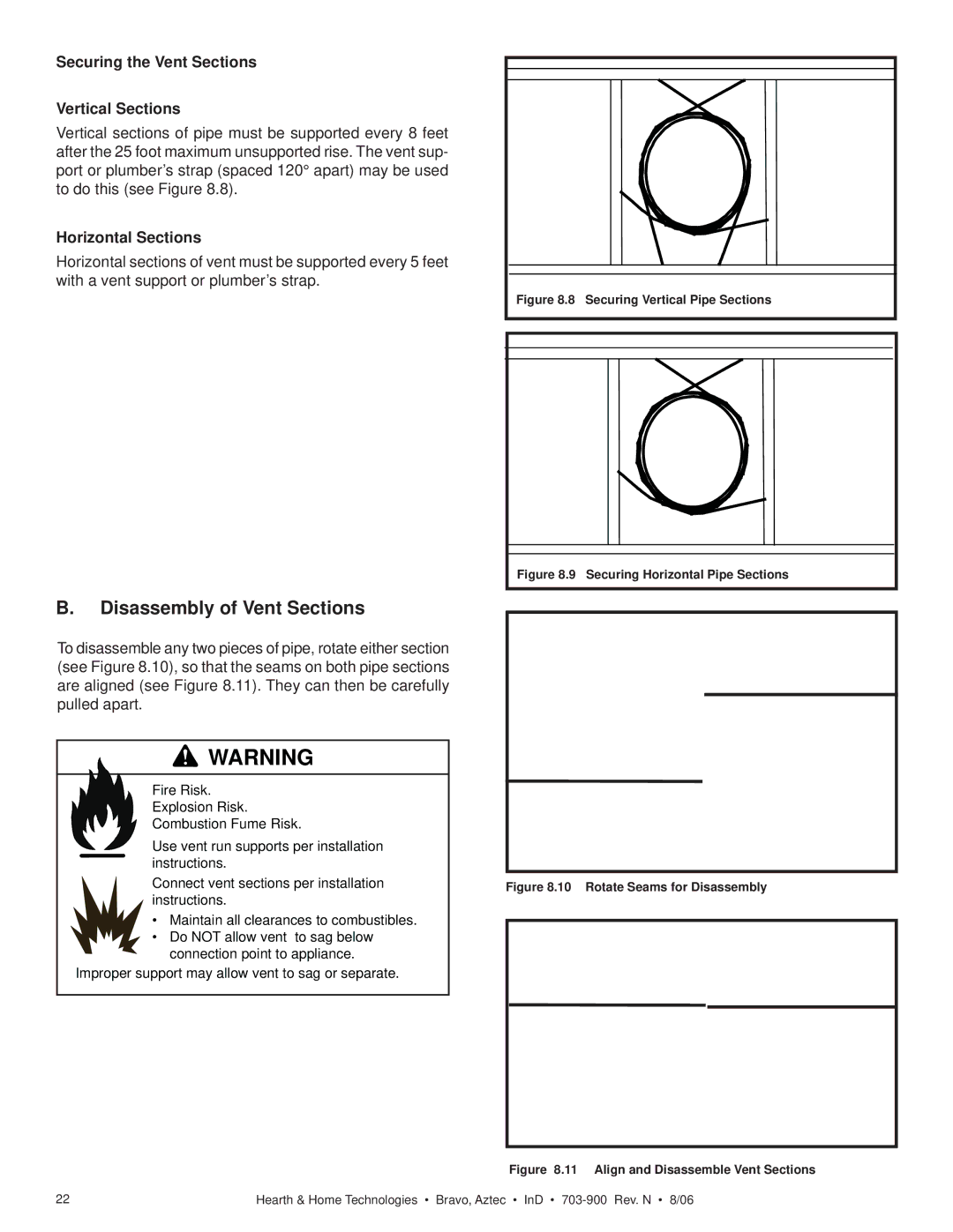 Hearth and Home Technologies Bravo, Aztec Disassembly of Vent Sections, Securing the Vent Sections Vertical Sections 