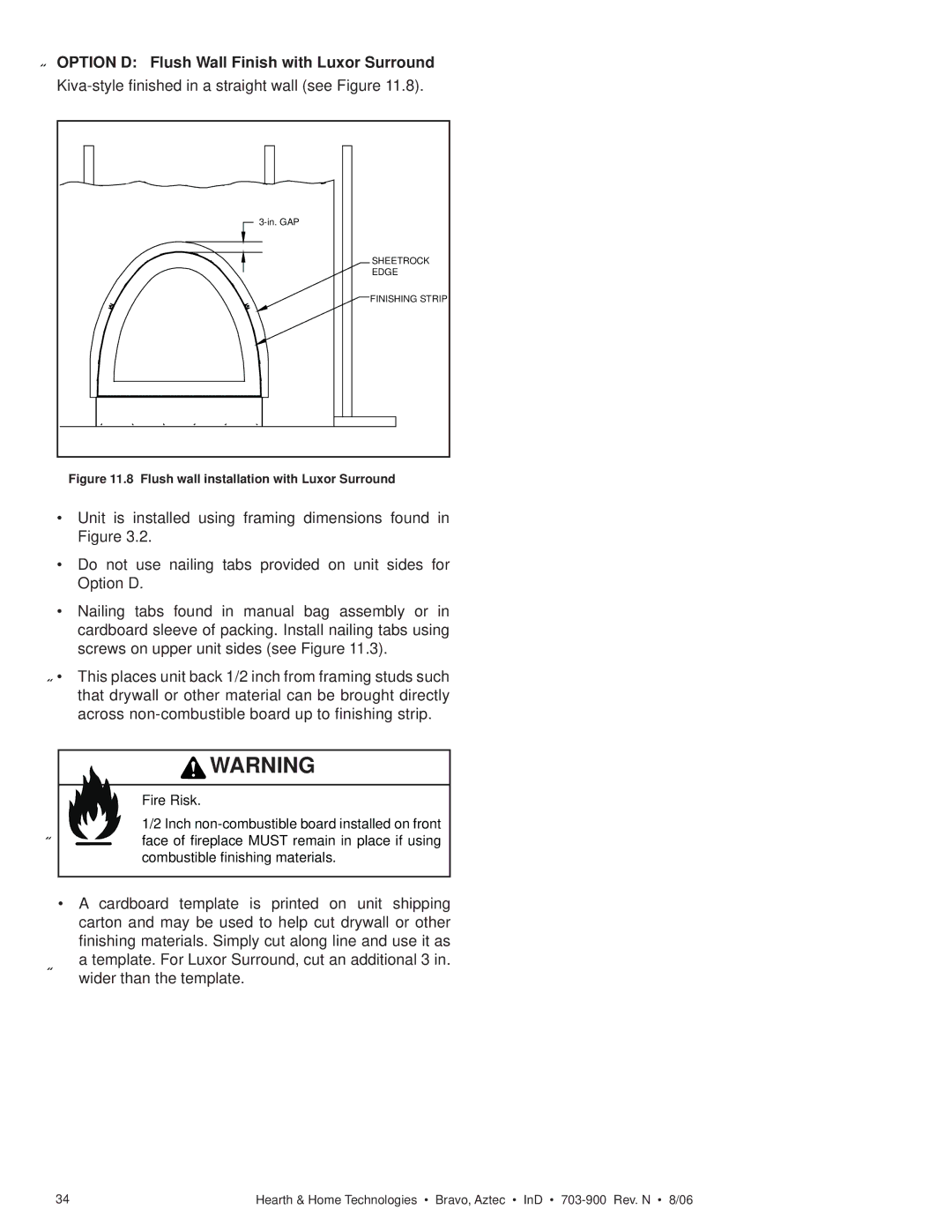 Hearth and Home Technologies Bravo, Aztec owner manual Option D Flush Wall Finish with Luxor Surround 