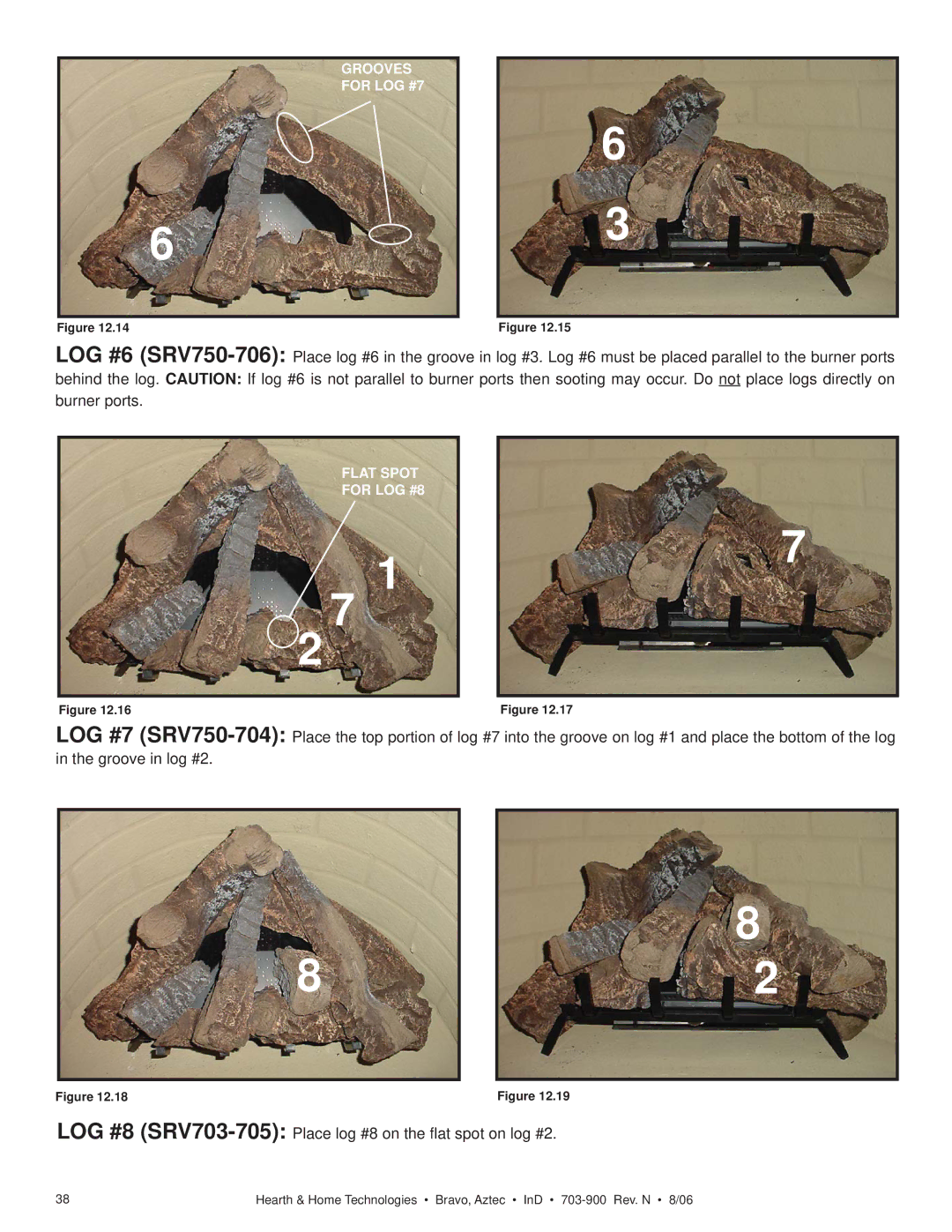 Hearth and Home Technologies Bravo, Aztec owner manual Grooves For LOG #7 