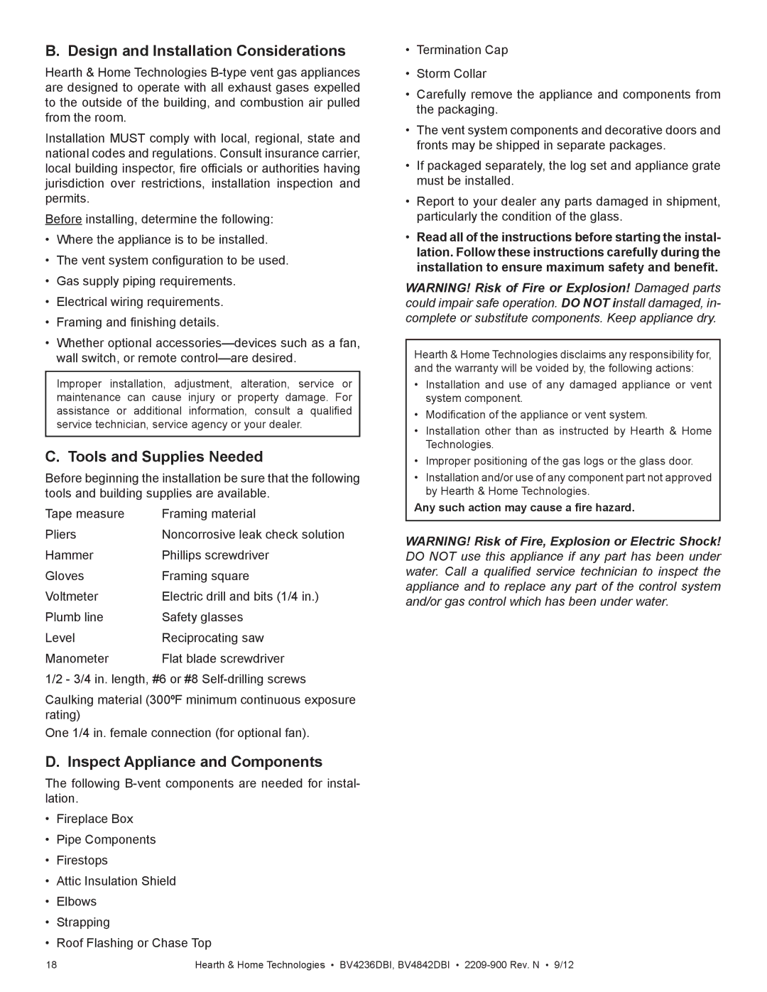 Hearth and Home Technologies BV4236DBI manual Design and Installation Considerations, Tools and Supplies Needed 