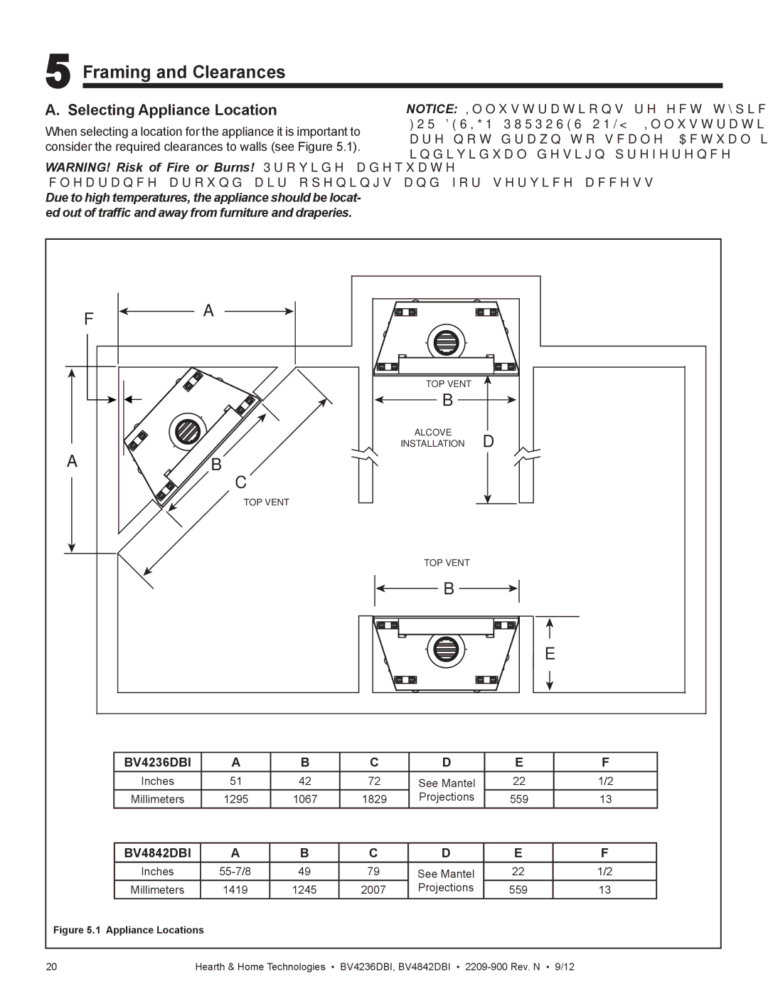 Hearth and Home Technologies BV4236DBI manual Framing and Clearances, Selecting Appliance Location, BV4842DBI 