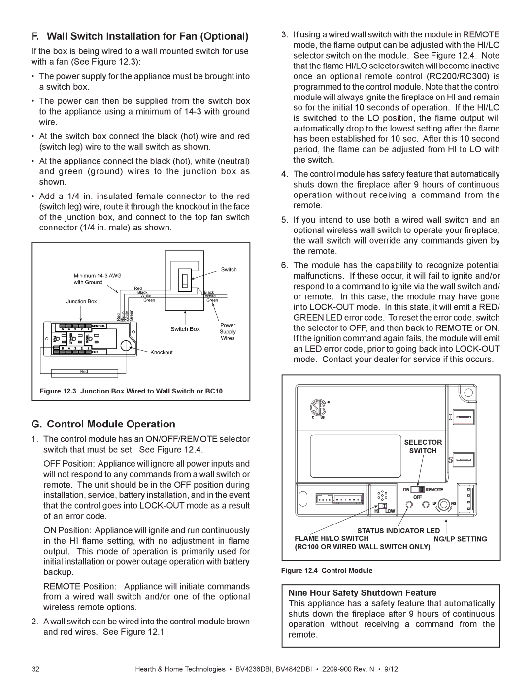 Hearth and Home Technologies BV4236DBI manual Wall Switch Installation for Fan Optional 