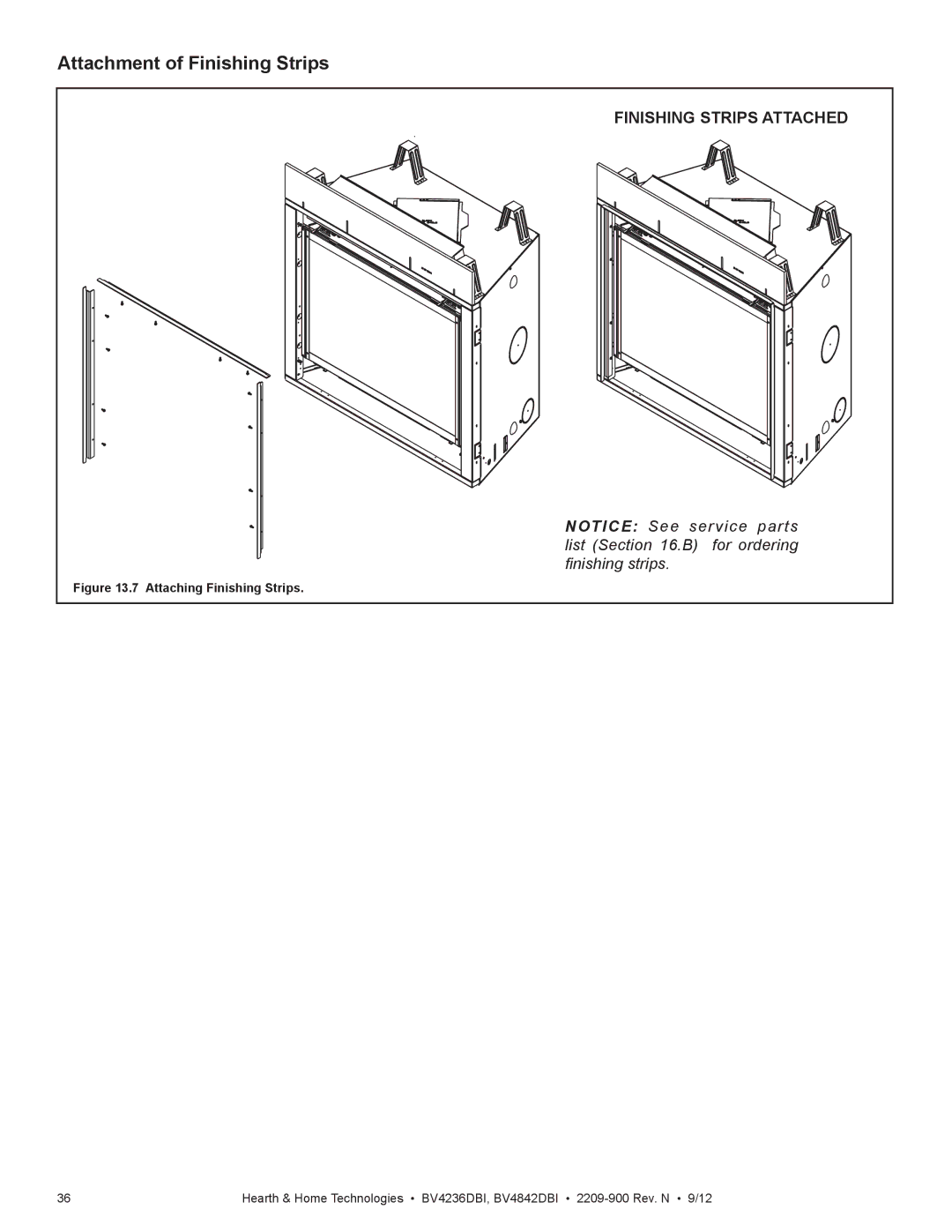 Hearth and Home Technologies BV4236DBI manual Attachment of Finishing Strips, Attaching Finishing Strips 