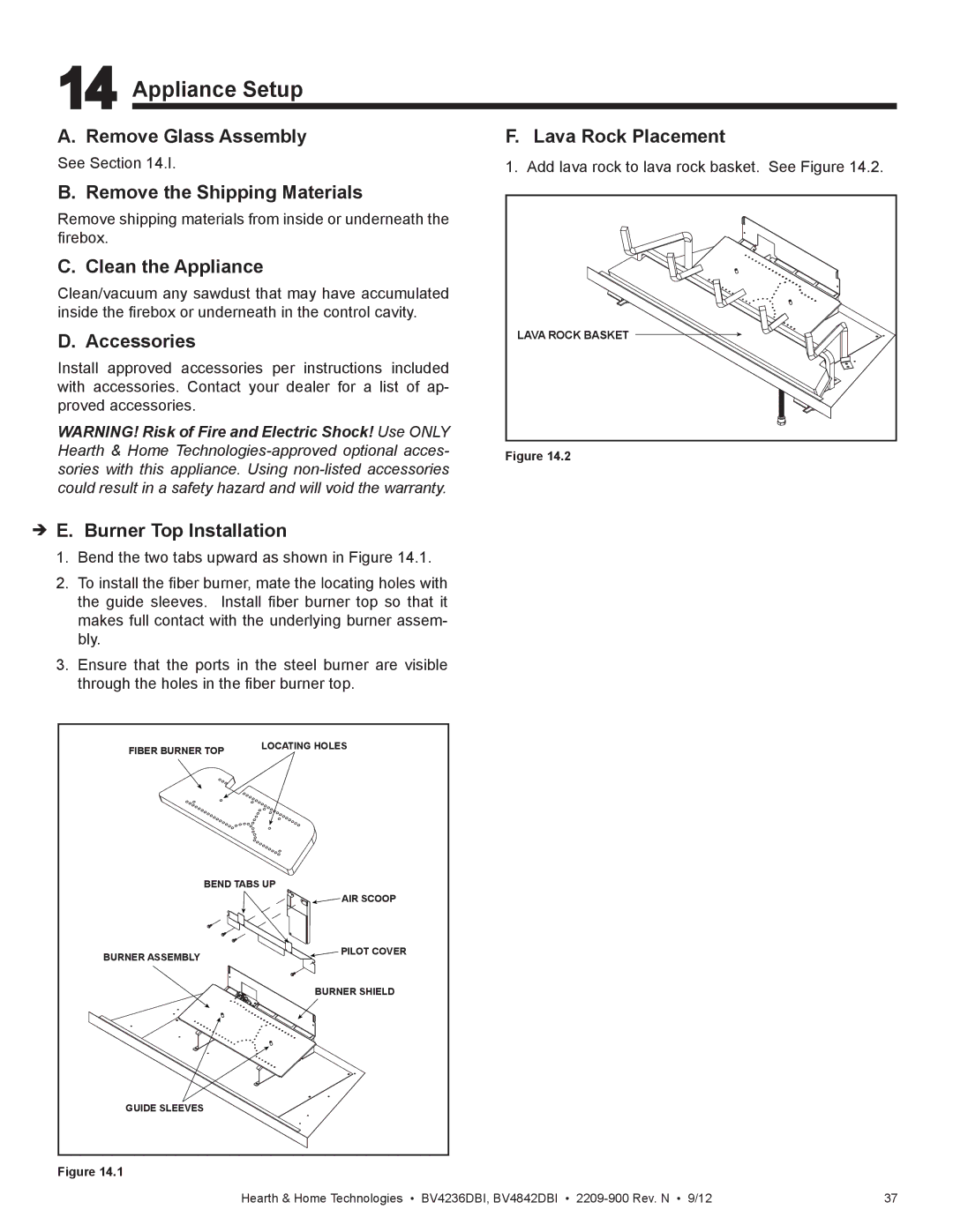 Hearth and Home Technologies BV4236DBI manual Appliance Setup 