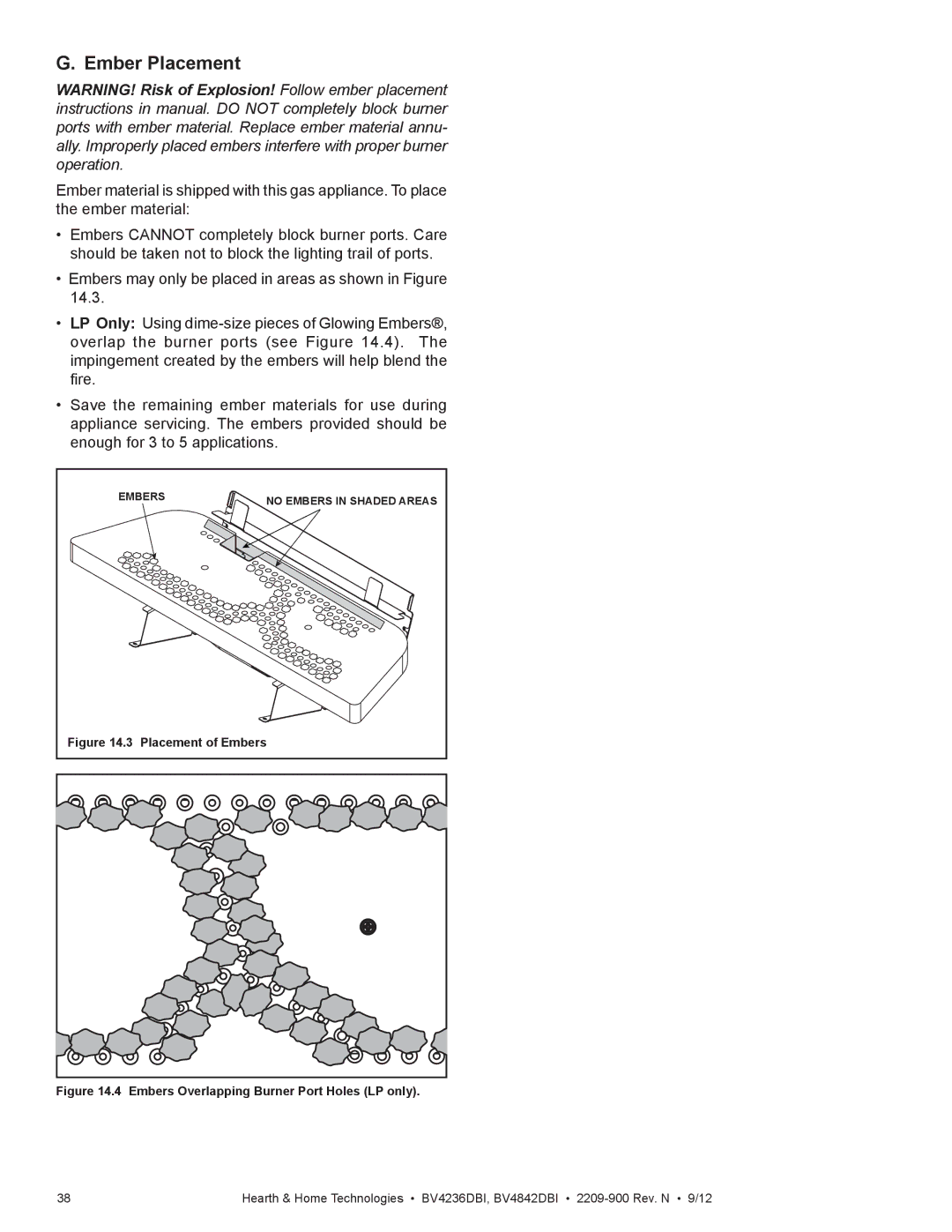 Hearth and Home Technologies BV4236DBI manual Ember Placement, Placement of Embers 