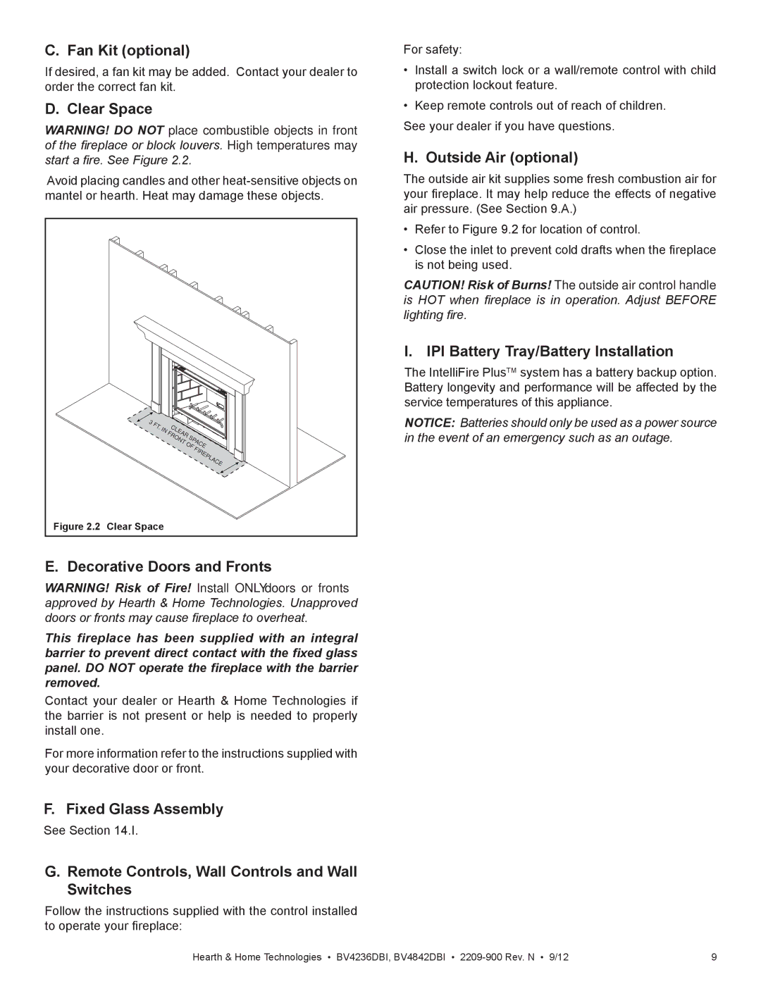 Hearth and Home Technologies BV4236DBI Fan Kit optional, Clear Space, Decorative Doors and Fronts, Fixed Glass Assembly 