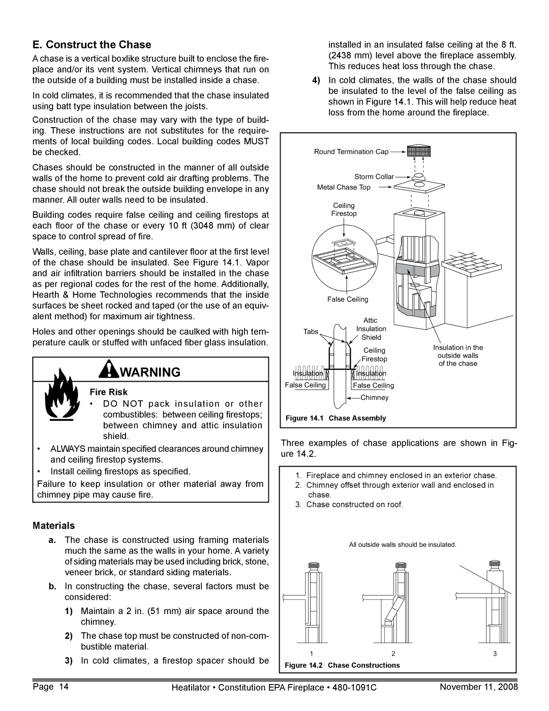 Hearth and Home Technologies C-40 warranty Construct the Chase, Materials 