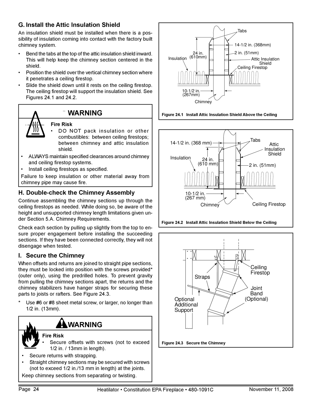 Hearth and Home Technologies C-40 warranty Install the Attic Insulation Shield, Double-check the Chimney Assembly 