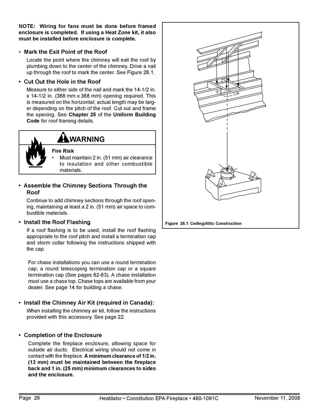 Hearth and Home Technologies C-40 Mark the Exit Point of the Roof, Cut Out the Hole in the Roof, Install the Roof Flashing 