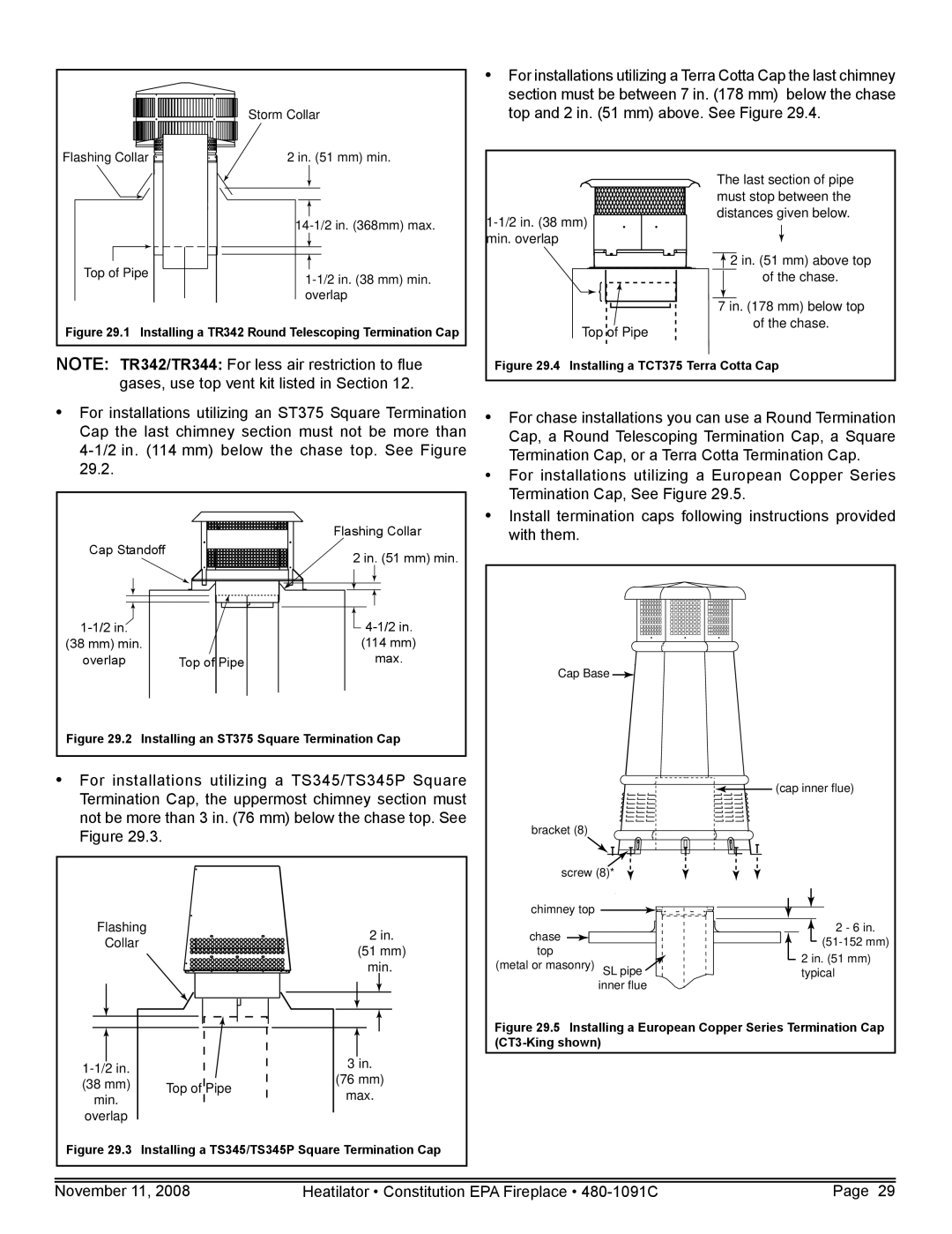 Hearth and Home Technologies C-40 warranty ‑1/2 in mm below the chase top. See Figure 