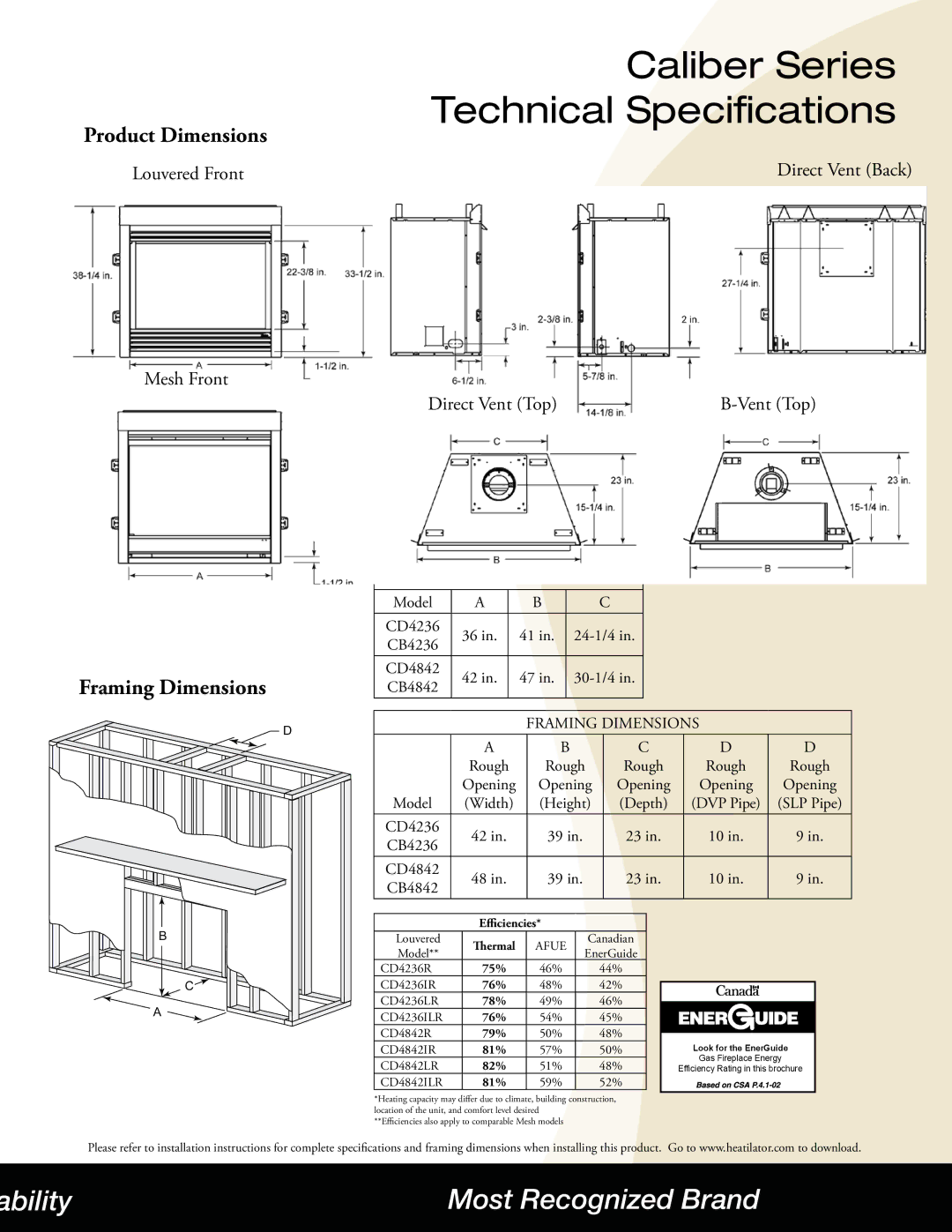 Hearth and Home Technologies manual Caliber Series Technical Specifications 