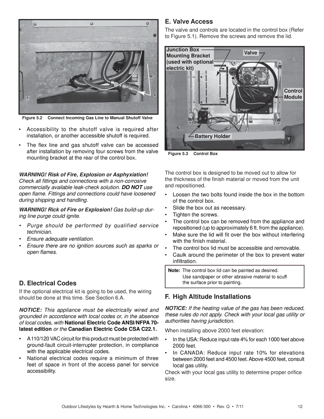 Hearth and Home Technologies CARODG36I, CARDOG42I Valve Access, Connect Incoming Gas Line to Manual Shutoff Valve 