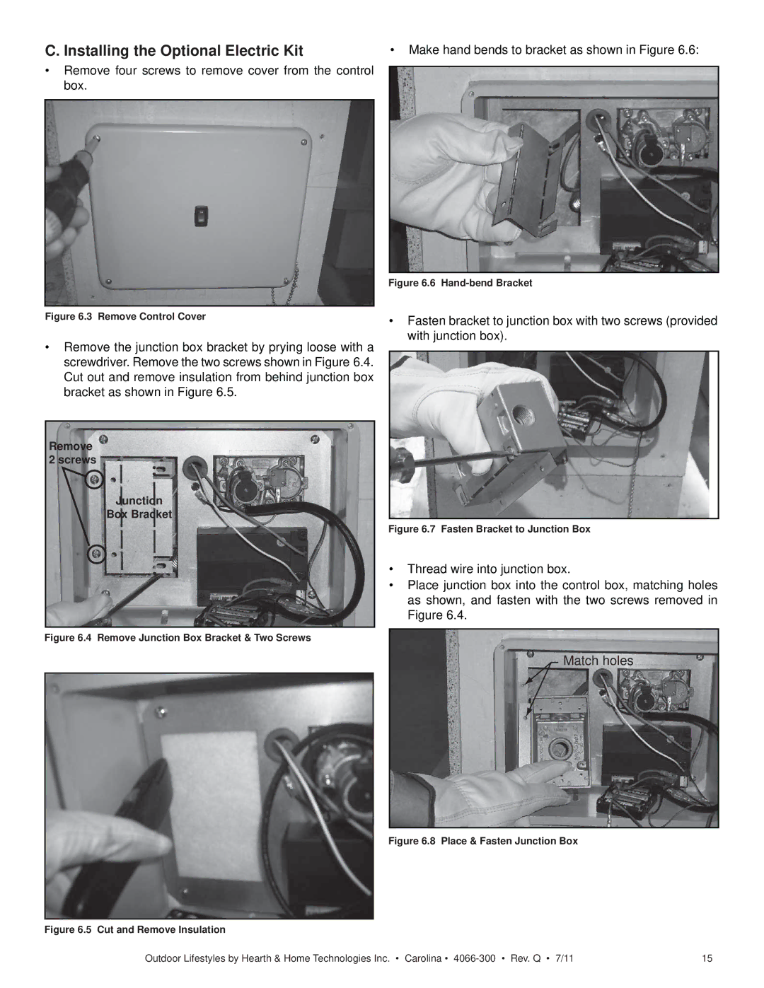 Hearth and Home Technologies CARDOG42IL, CARODG36I, CARDOG36IL owner manual Installing the Optional Electric Kit, Match holes 