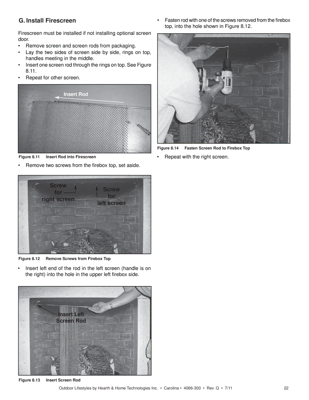 Hearth and Home Technologies CARDOG36IL, CARODG36I, CARDOG42IL owner manual Install Firescreen, Insert Rod 