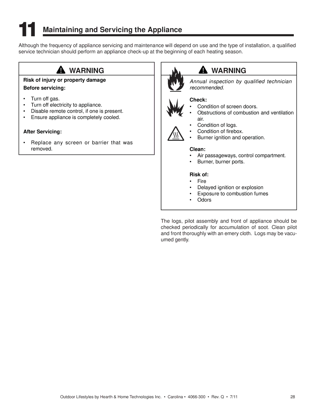 Hearth and Home Technologies CARODG36I, CARDOG36IL, CARDOG42IL owner manual Maintaining and Servicing the Appliance 