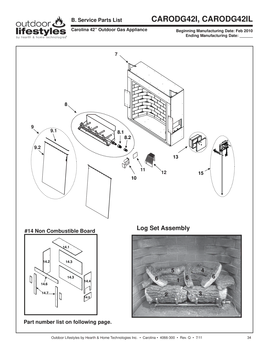 Hearth and Home Technologies CARDOG36IL, CARODG36I, CARDOG42IL CARODG42I, CARODG42IL, #14 Non Combustible Board 